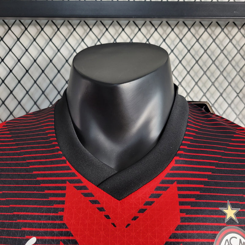 CAMISA DO MILAN 23/24 VERMELHO E PRETO VERSÃO PLAYER