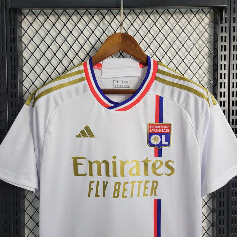 CAMISA DO LYON 23/24 BRANCO E DOURADO